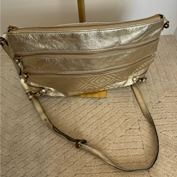 ELLIOT LUCCA GOLD METALLIC Leather Crossbody Clutch Bag - Picture 2 of 8